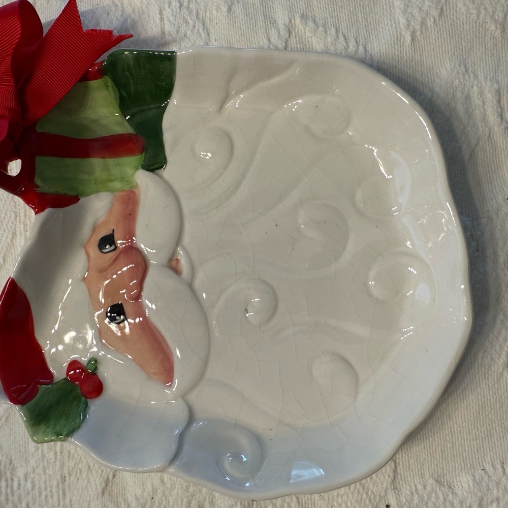 Fitz and Floyd Holiday Santa Plate with Red Accents